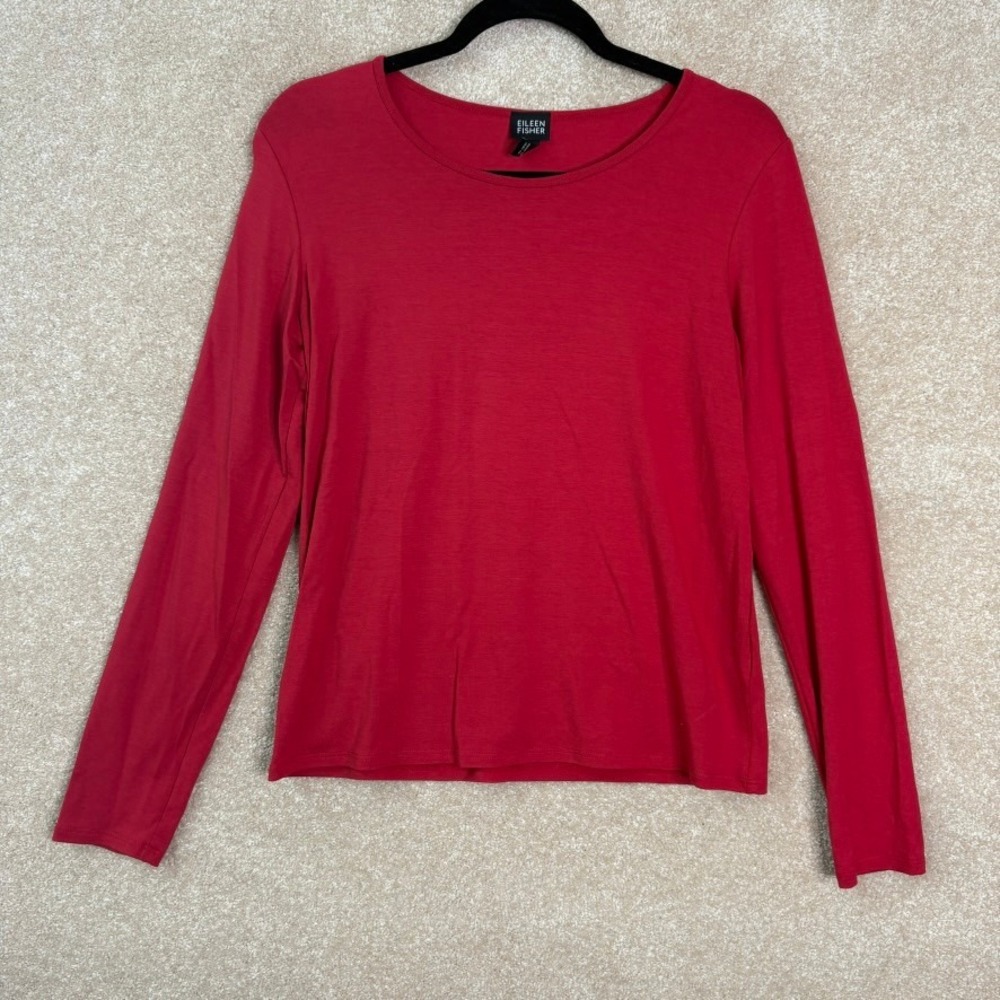 Eileen Fisher Long Sleeve Top‎ Women's Small Viscose Spandex Red Italian